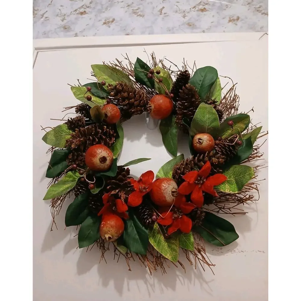 Winter Door Wreath Beautiful Pomegranate Realistic Holiday Christmas Arrangement